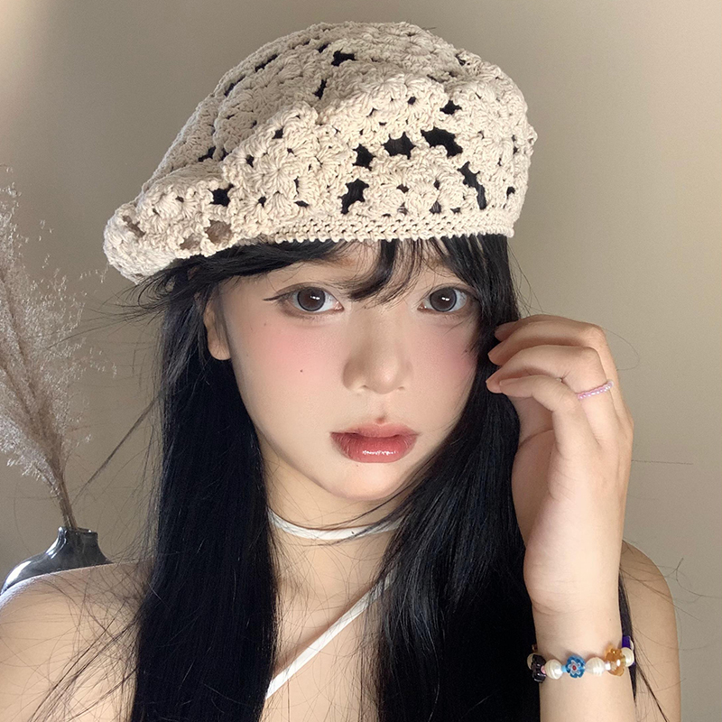 花柄レース編みベレー帽