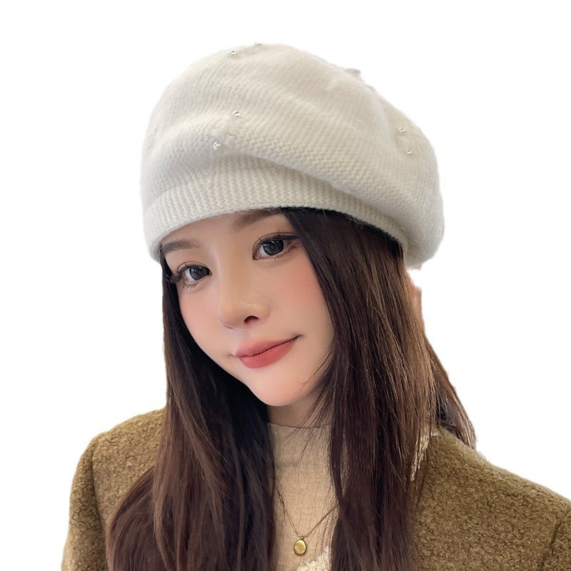 ベレー帽 パール装飾ニットベレー帽