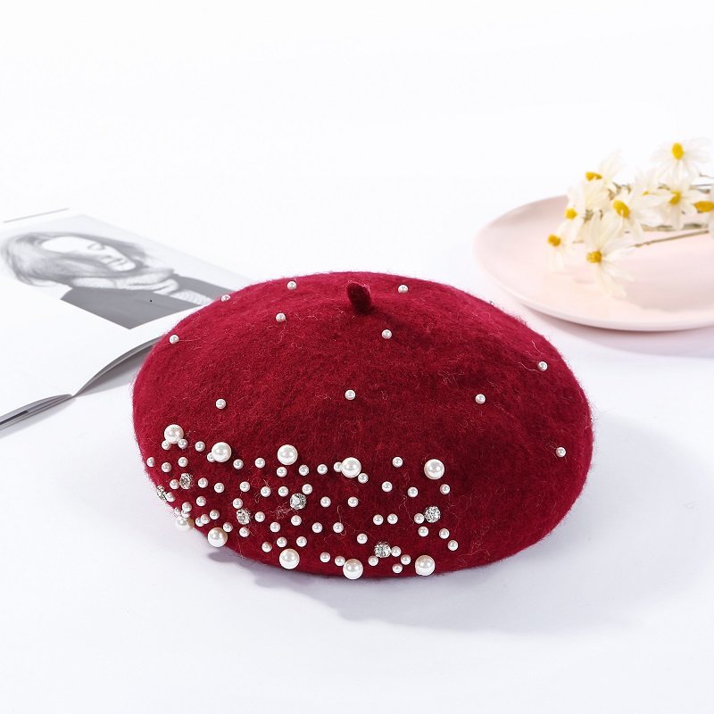 ウール パール装飾 ベレー帽 秋冬 韓国風 レディース