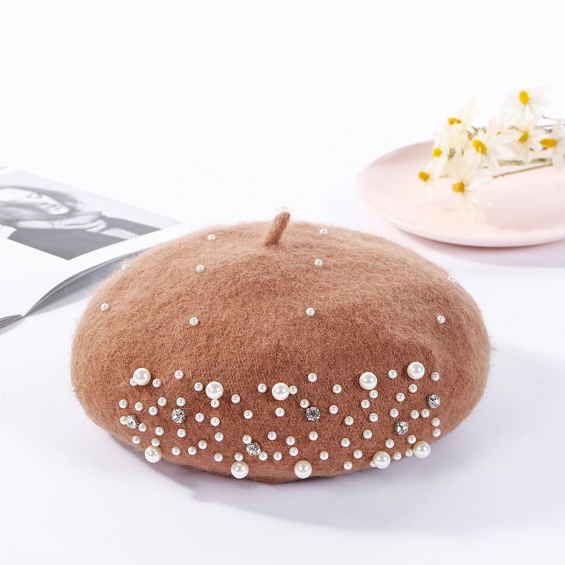 ウール パール装飾 ベレー帽 秋冬 韓国風 レディース