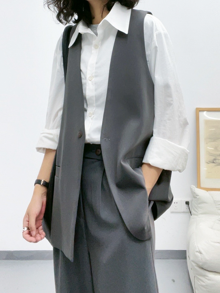 ベスト シンプル長め丈スタイリッシュジレ
