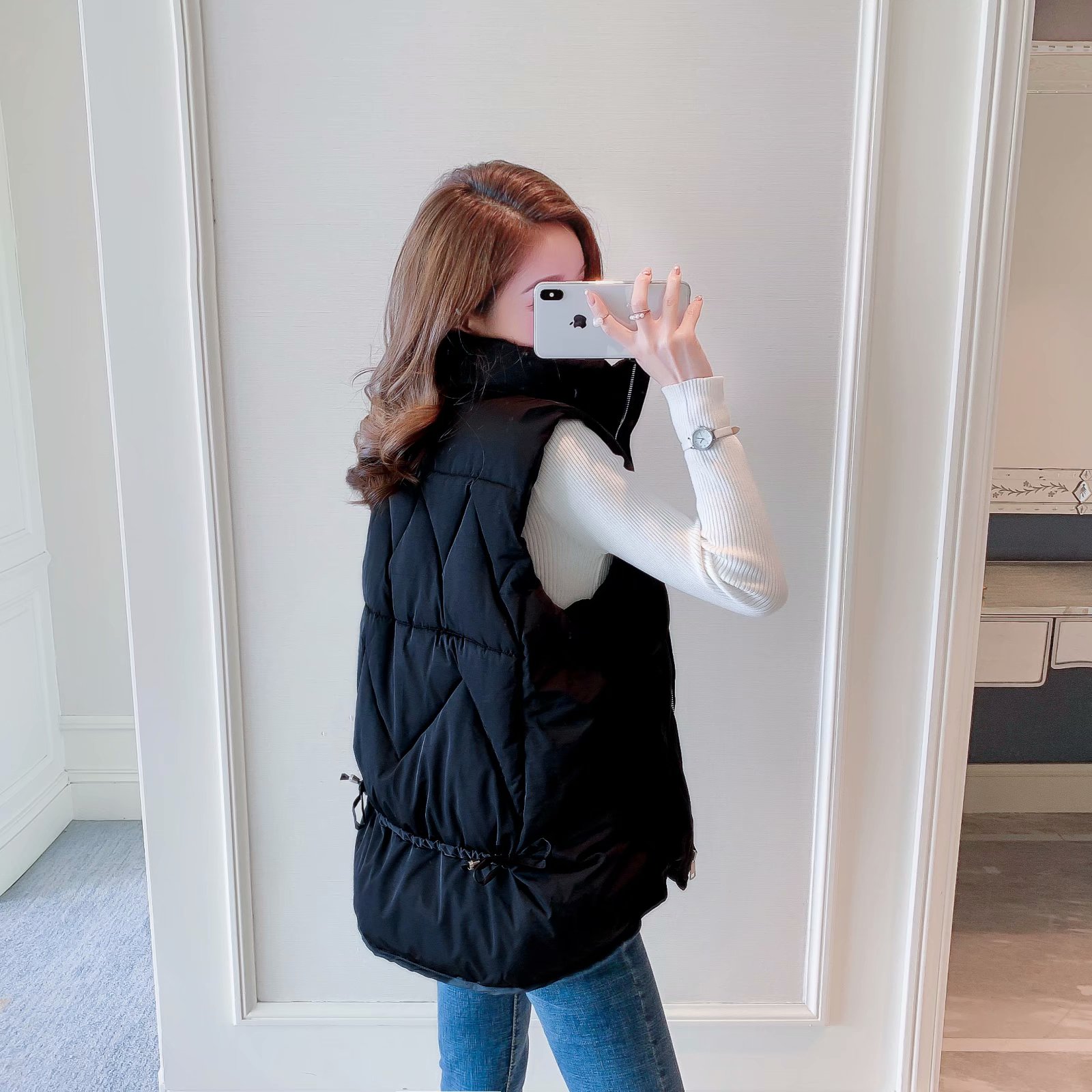 ベスト 立体キルティング中綿入りスタンドカラーベスト