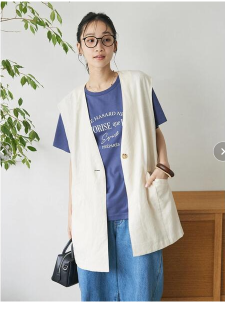 ベスト リネン混ロングジレ