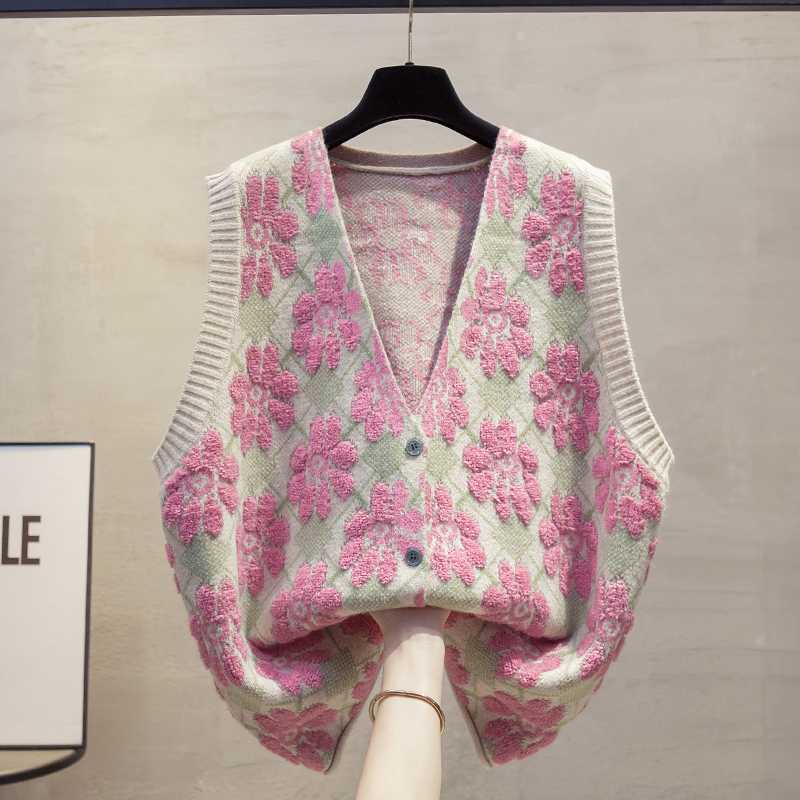 花柄刺繍入りデザインニットベスト
