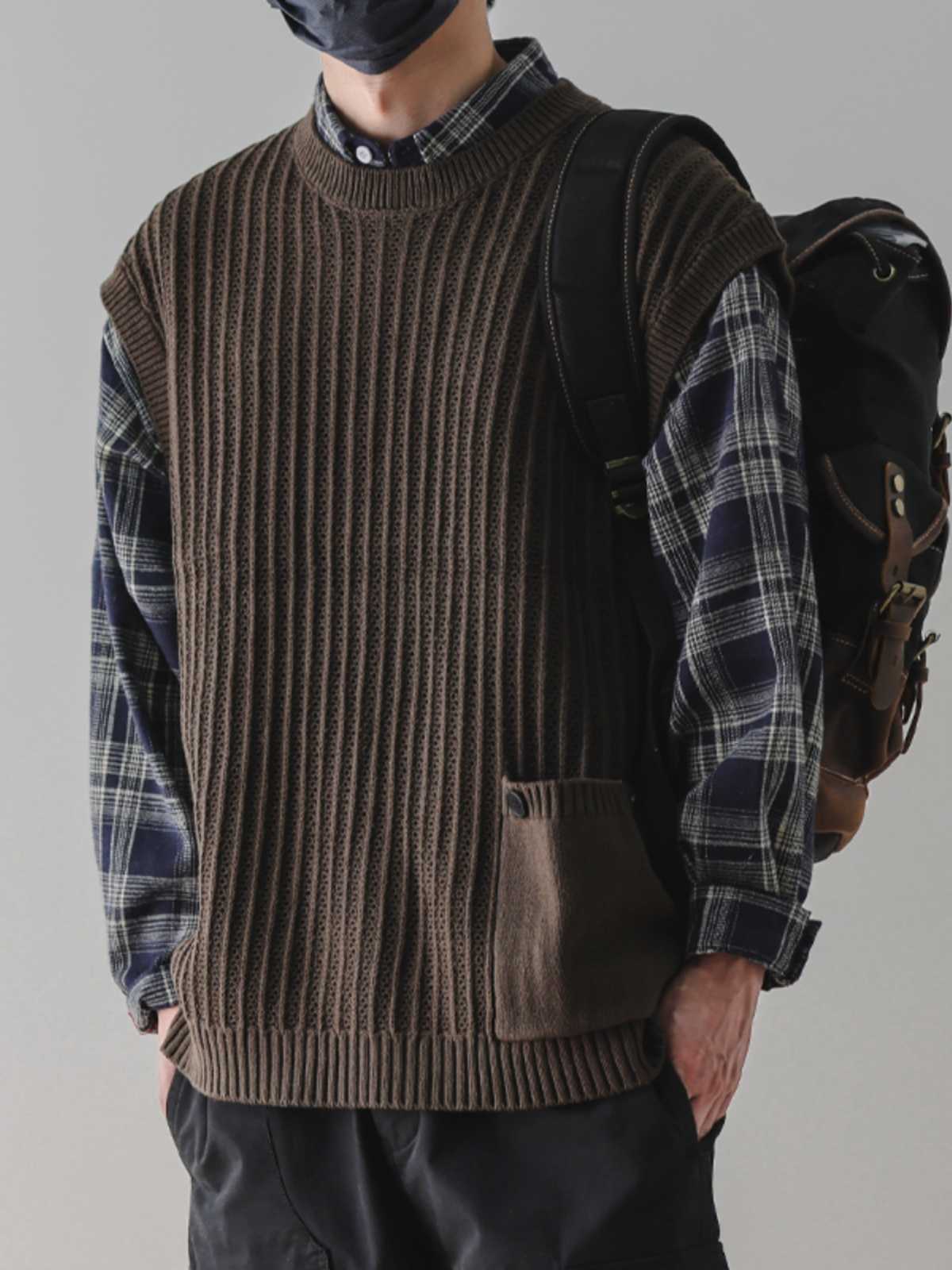 シンプル立体編みワイドベスト