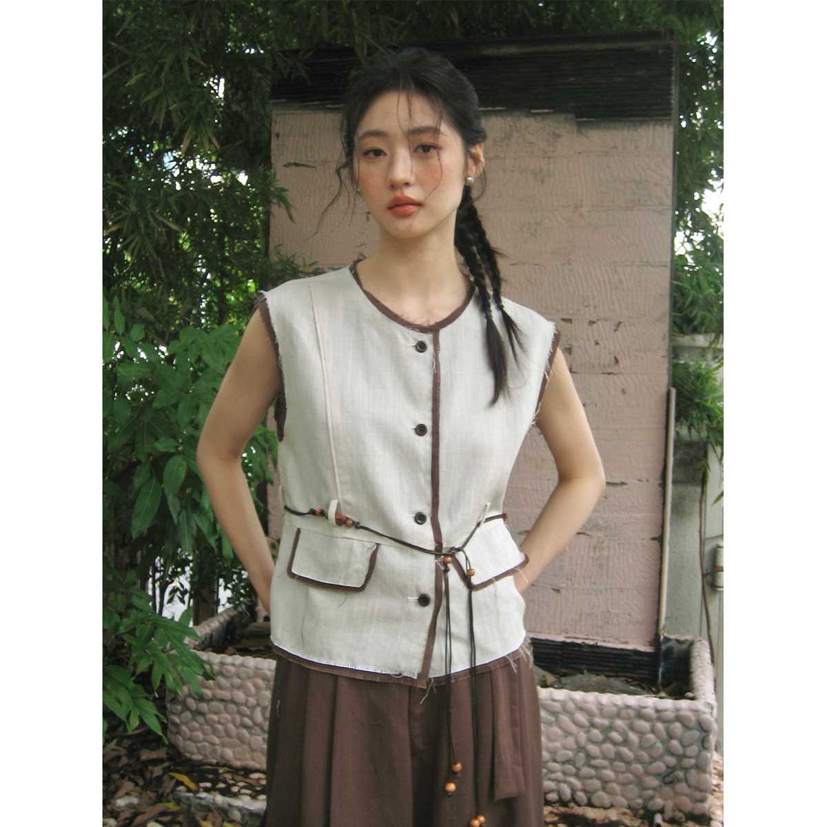 ベスト ナチュラル風合いパイピングジレ