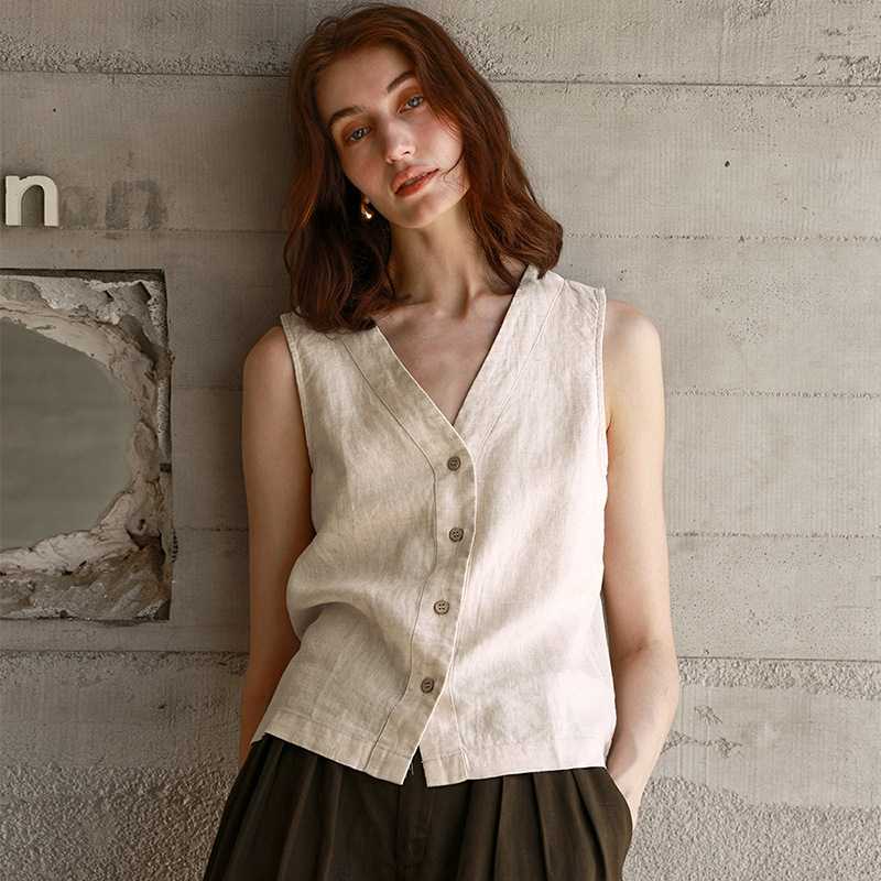 ベスト 天然素材 Vネックジレ