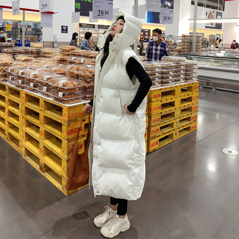 ベスト 極厚中綿入りロング丈袖なしダウンベスト