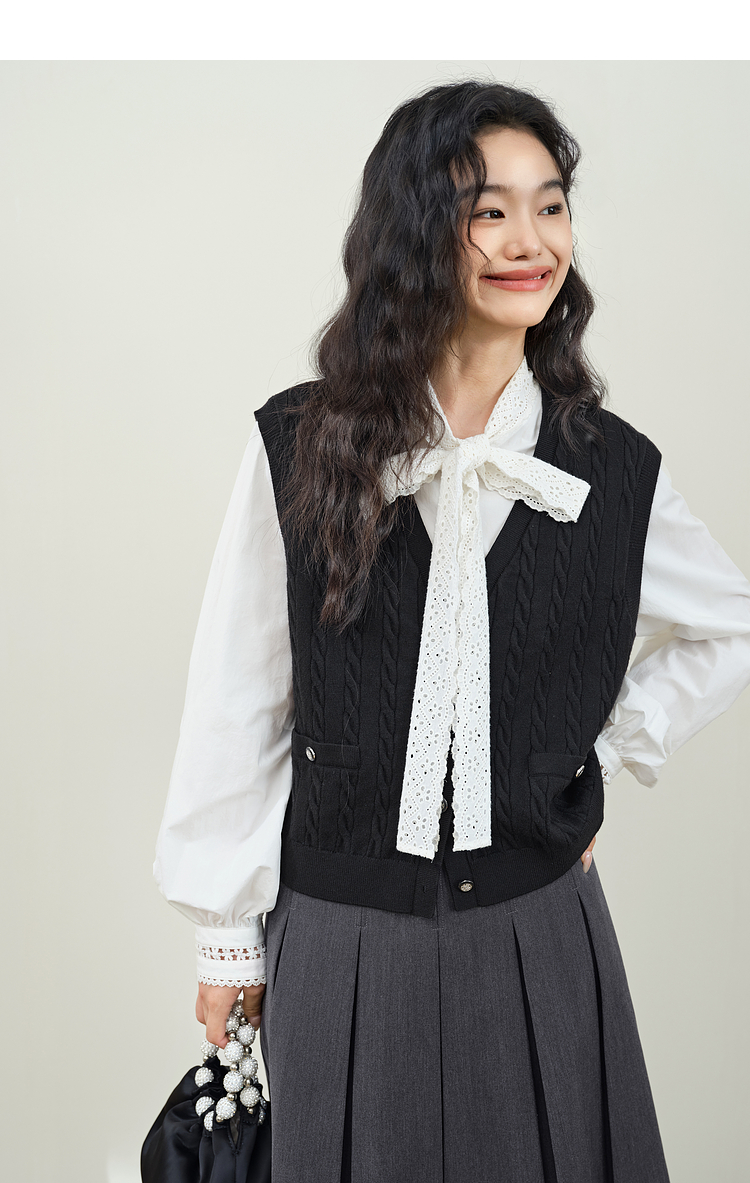 ベスト 学院風ケーブル編みベスト