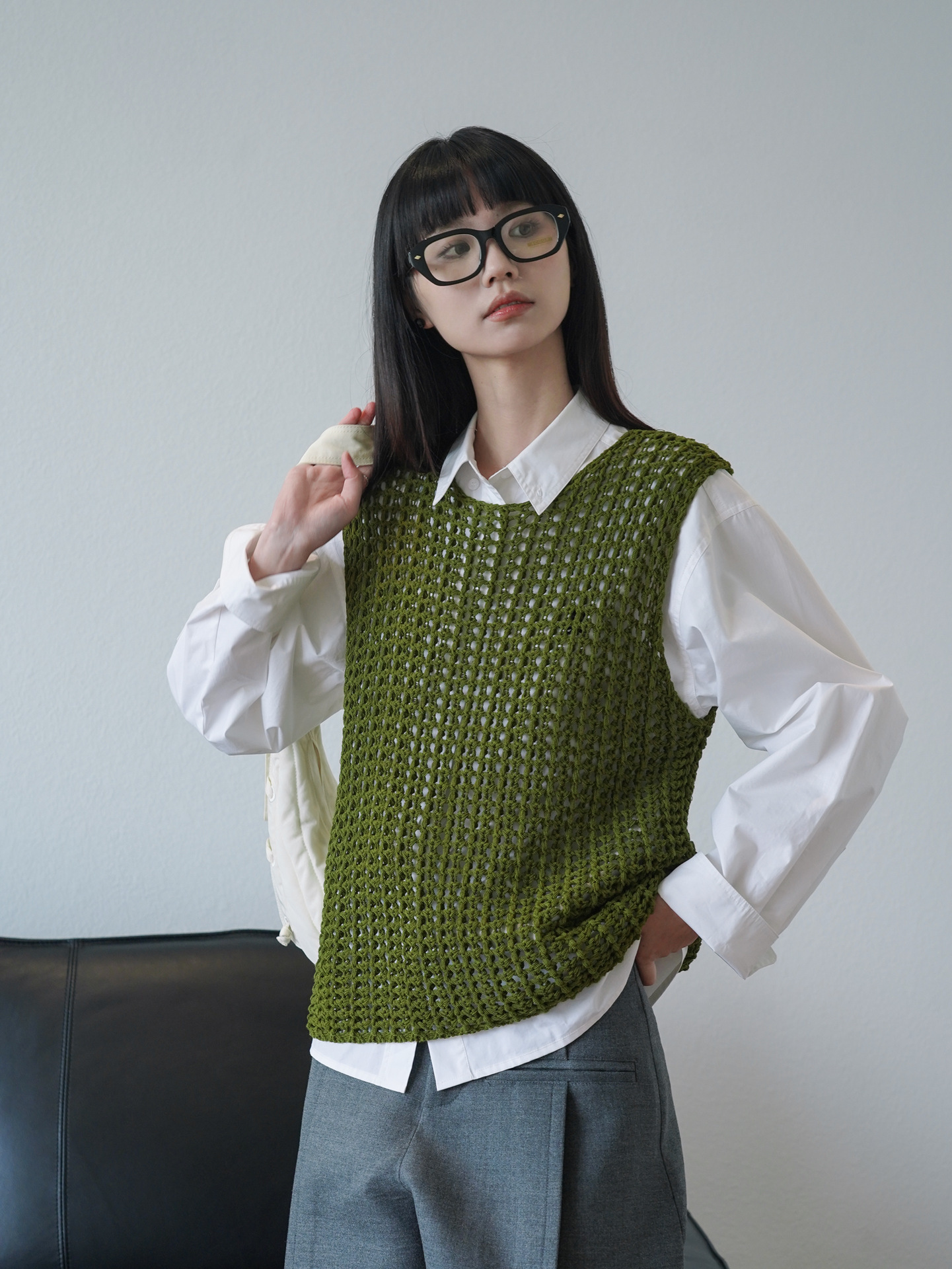 ベスト 透かし編みメッシュベスト