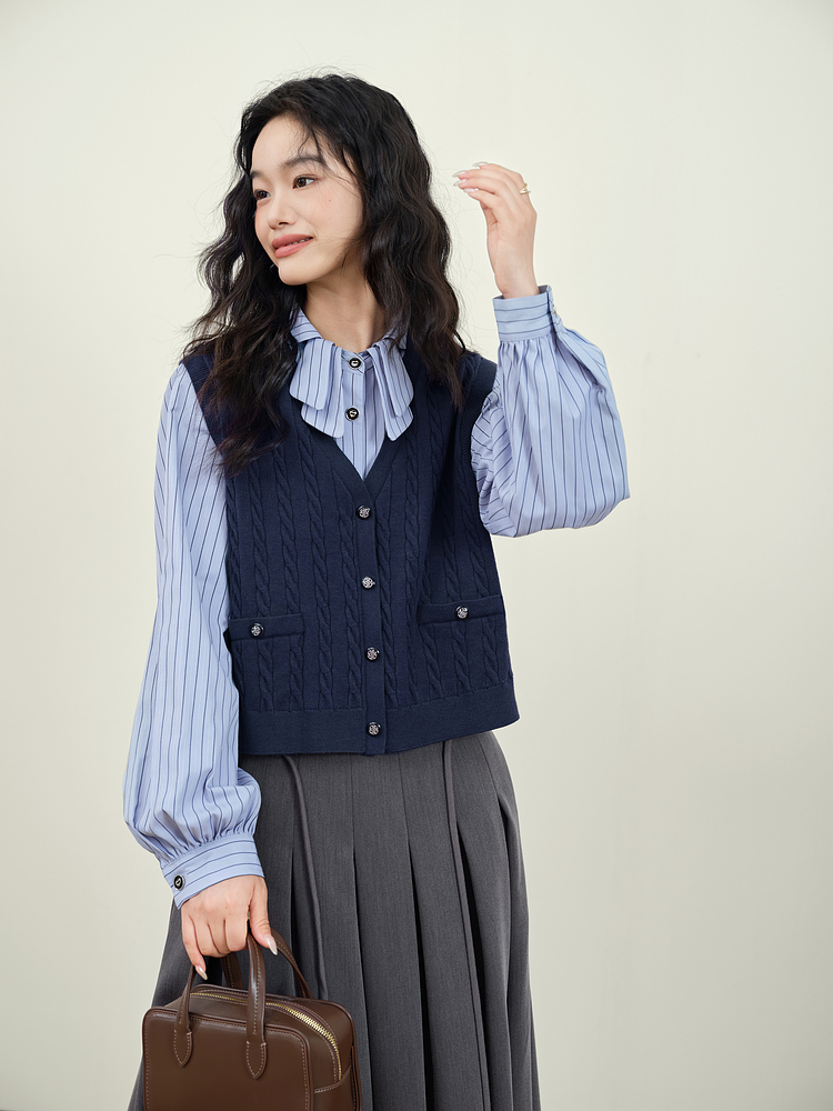 ベスト 学院風ケーブル編みベスト