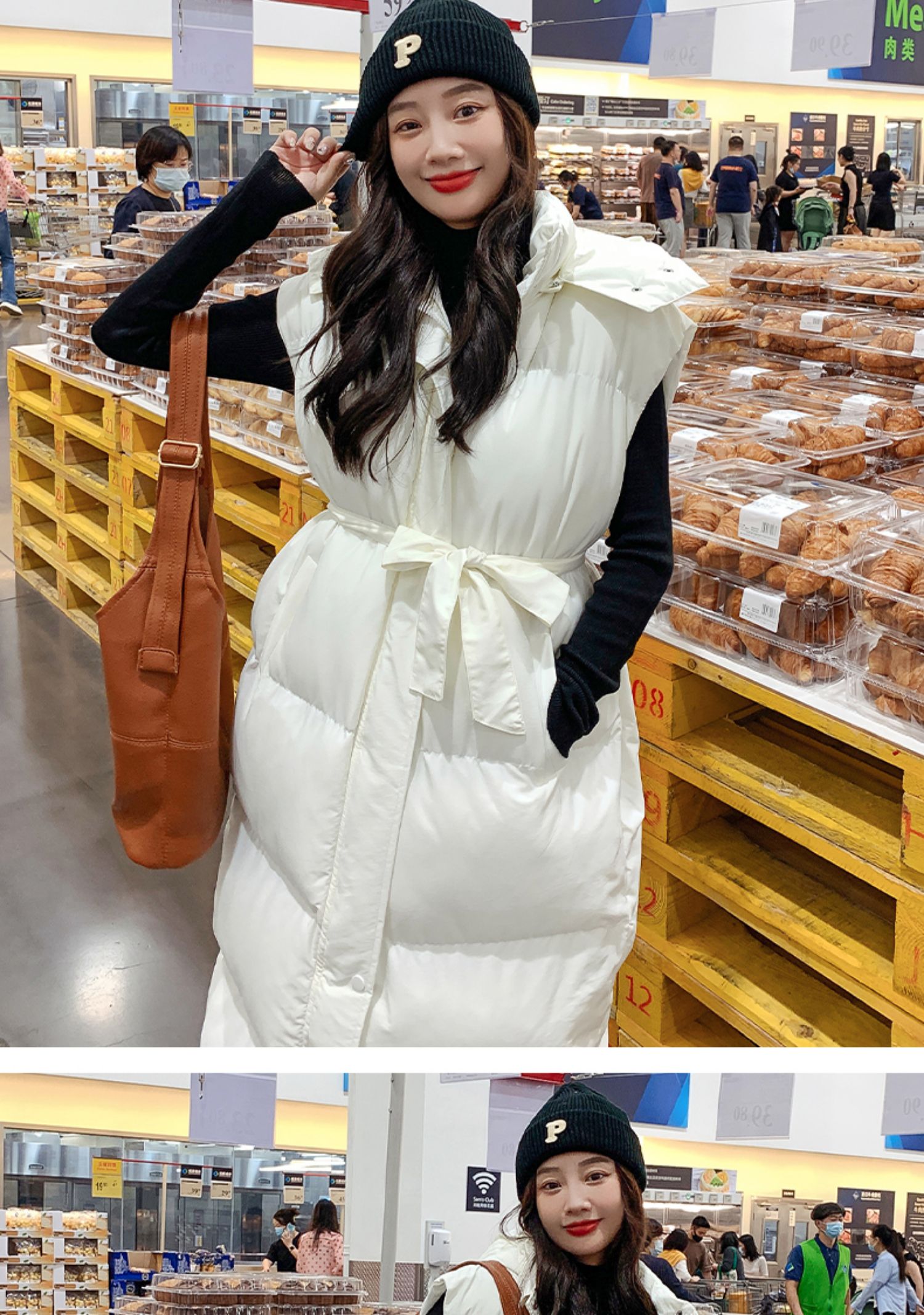 ベスト 極厚中綿入りロング丈袖なしダウンベスト