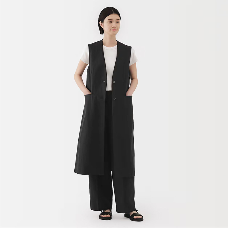 ベスト ロングシルエット重ね着ジレ