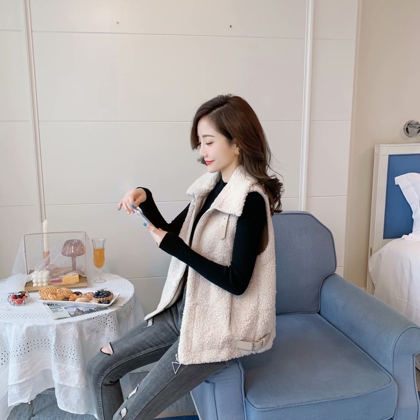 ベスト もこもこ羊毛風フリースベスト