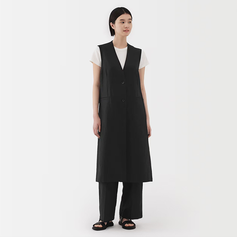 ベスト ロングシルエット重ね着ジレ