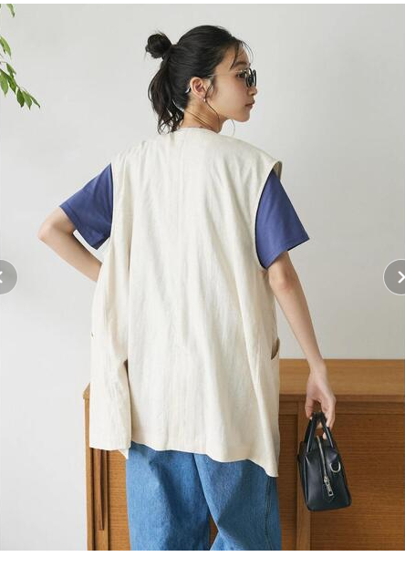 ベスト リネン混ロングジレ