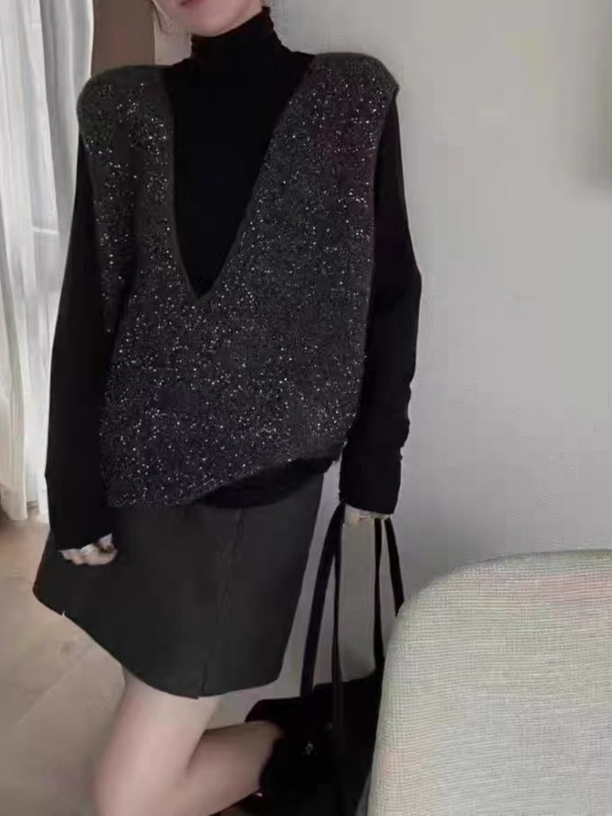 ベスト きらめき深Vネックニットベスト