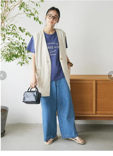 ベスト リネン混ロングジレ
