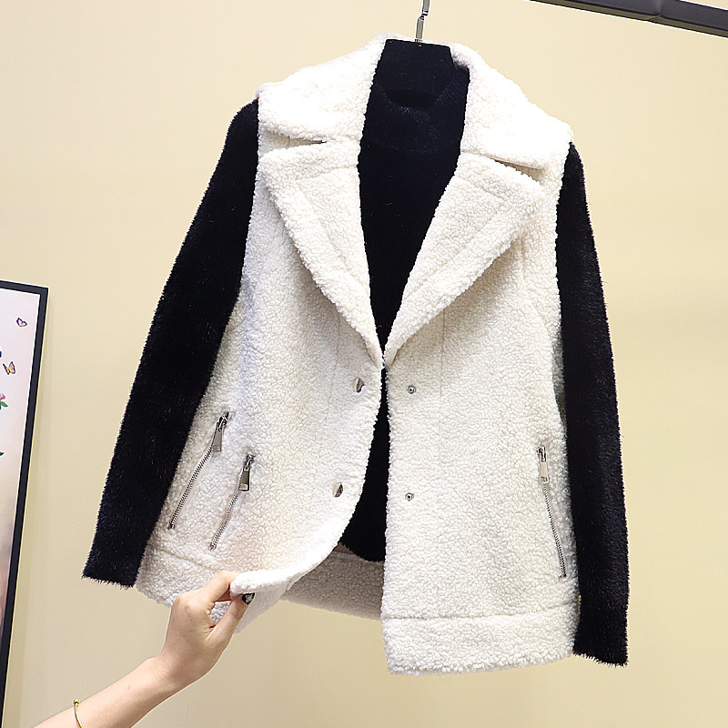 ベスト もこもこボア配色袖付きテーラードベスト