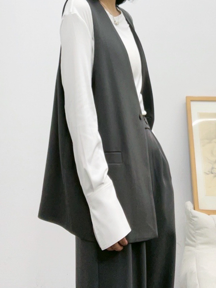 ベスト シンプル長め丈スタイリッシュジレ
