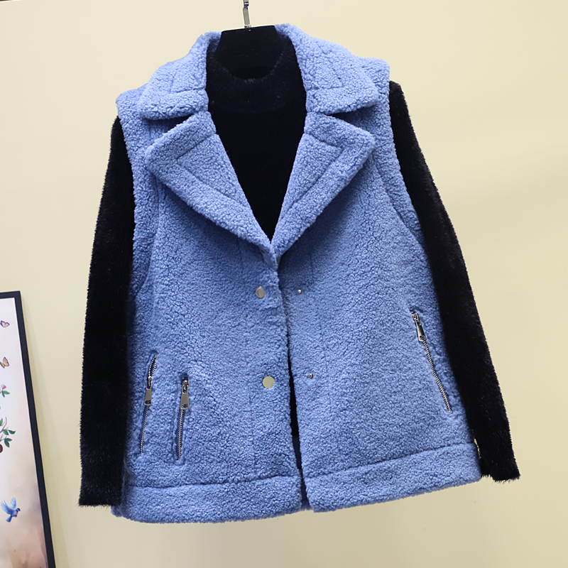 ベスト もこもこボア配色袖付きテーラードベスト