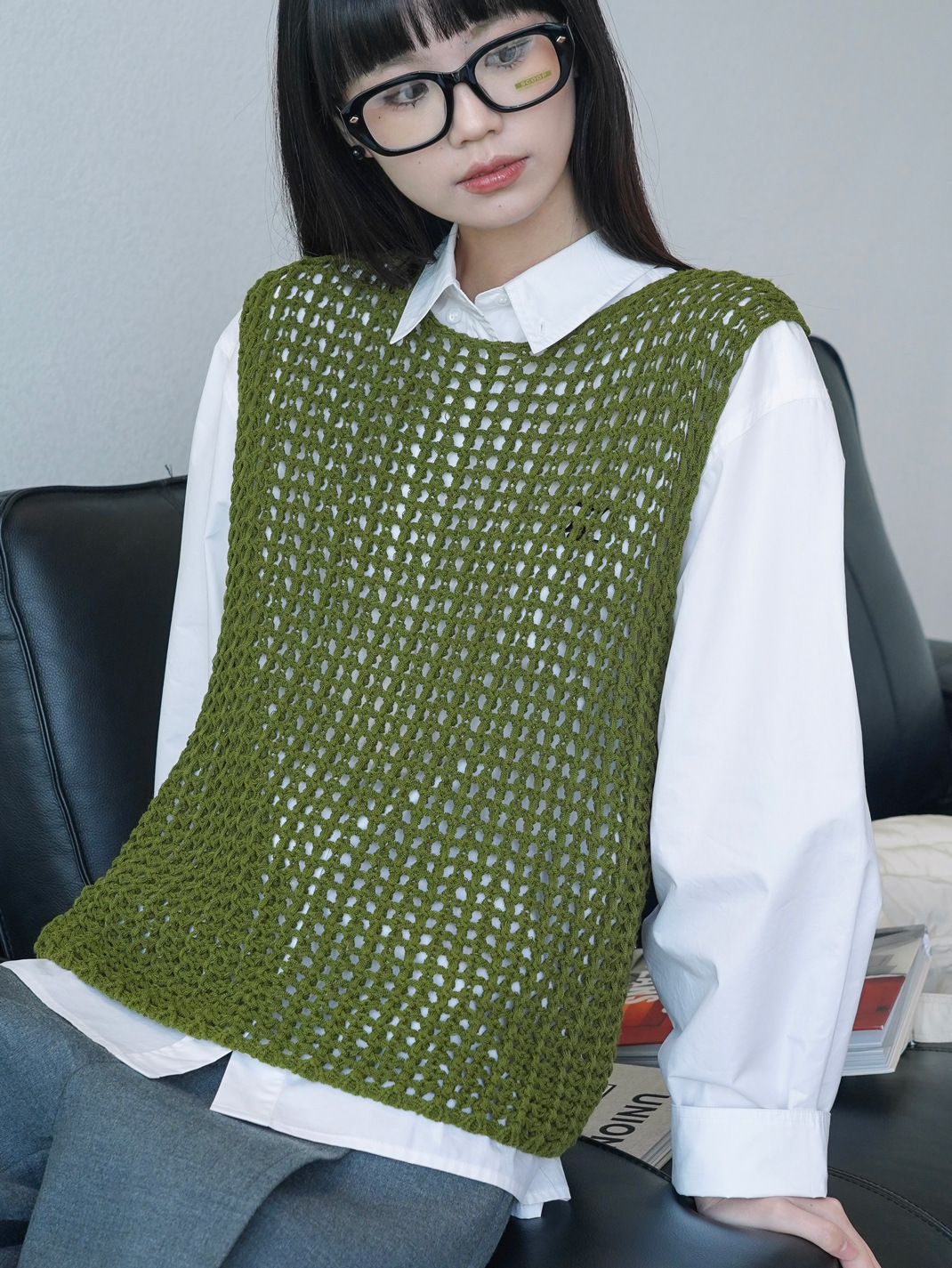 ベスト 透かし編みメッシュベスト