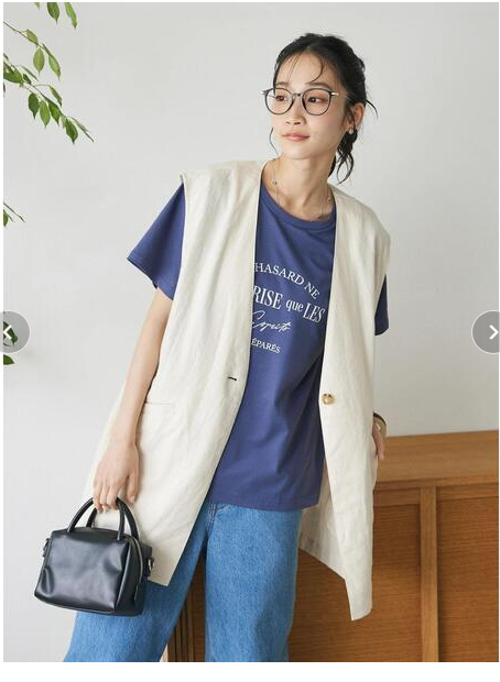 ベスト リネン混ロングジレ