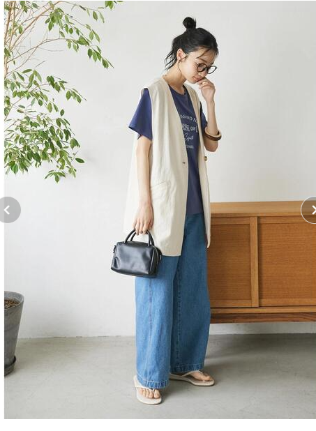 ベスト リネン混ロングジレ
