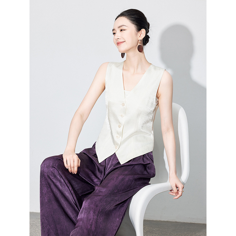 ベスト ベスト アシンメトリー麻混ジレ