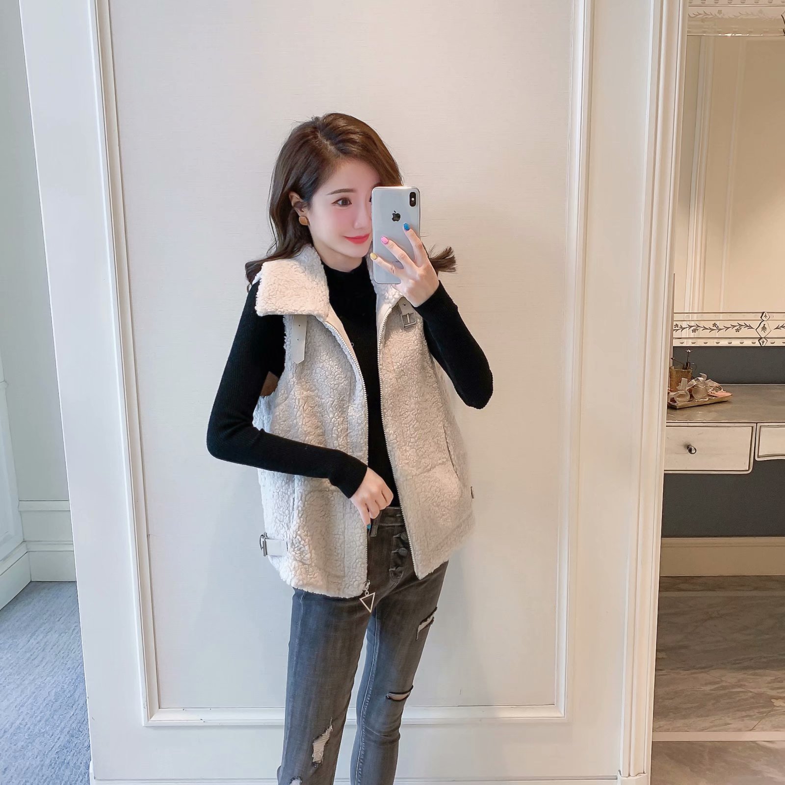 ベスト もこもこ羊毛風フリースベスト