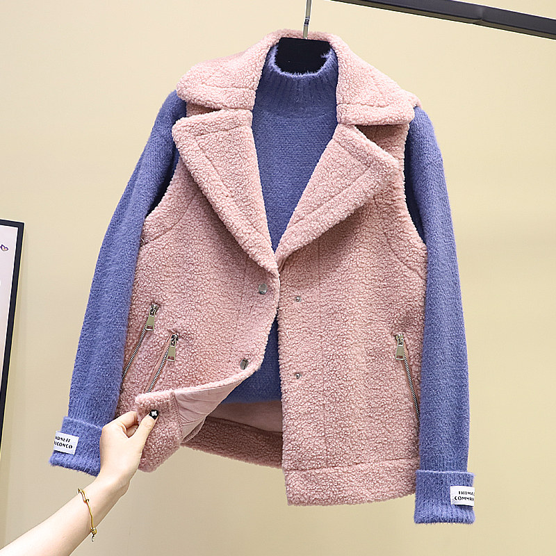 ベスト もこもこボア配色袖付きテーラードベスト