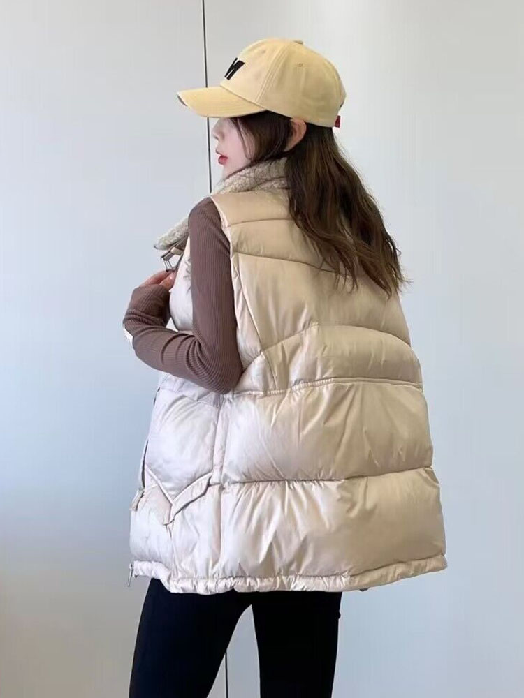 ベスト もこもこ襟付き中綿入りベストジャケット