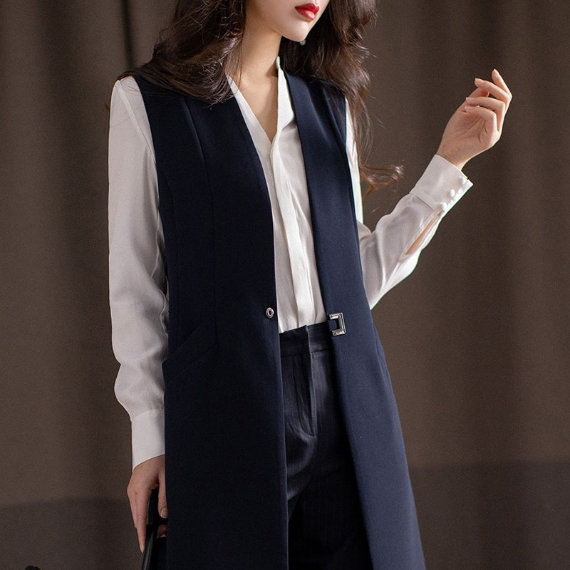 ベスト 洗練ロングジレ 上質スーツ風