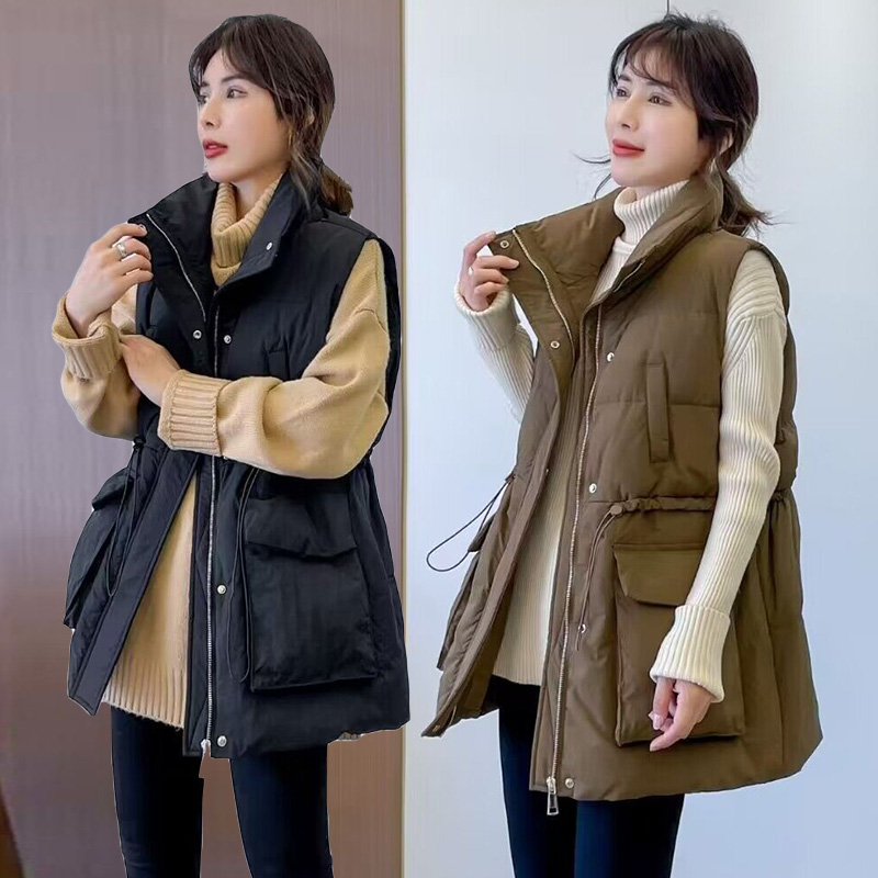 ベスト 暖かさ抜群多機能ポケット付きキルティングダウンベスト