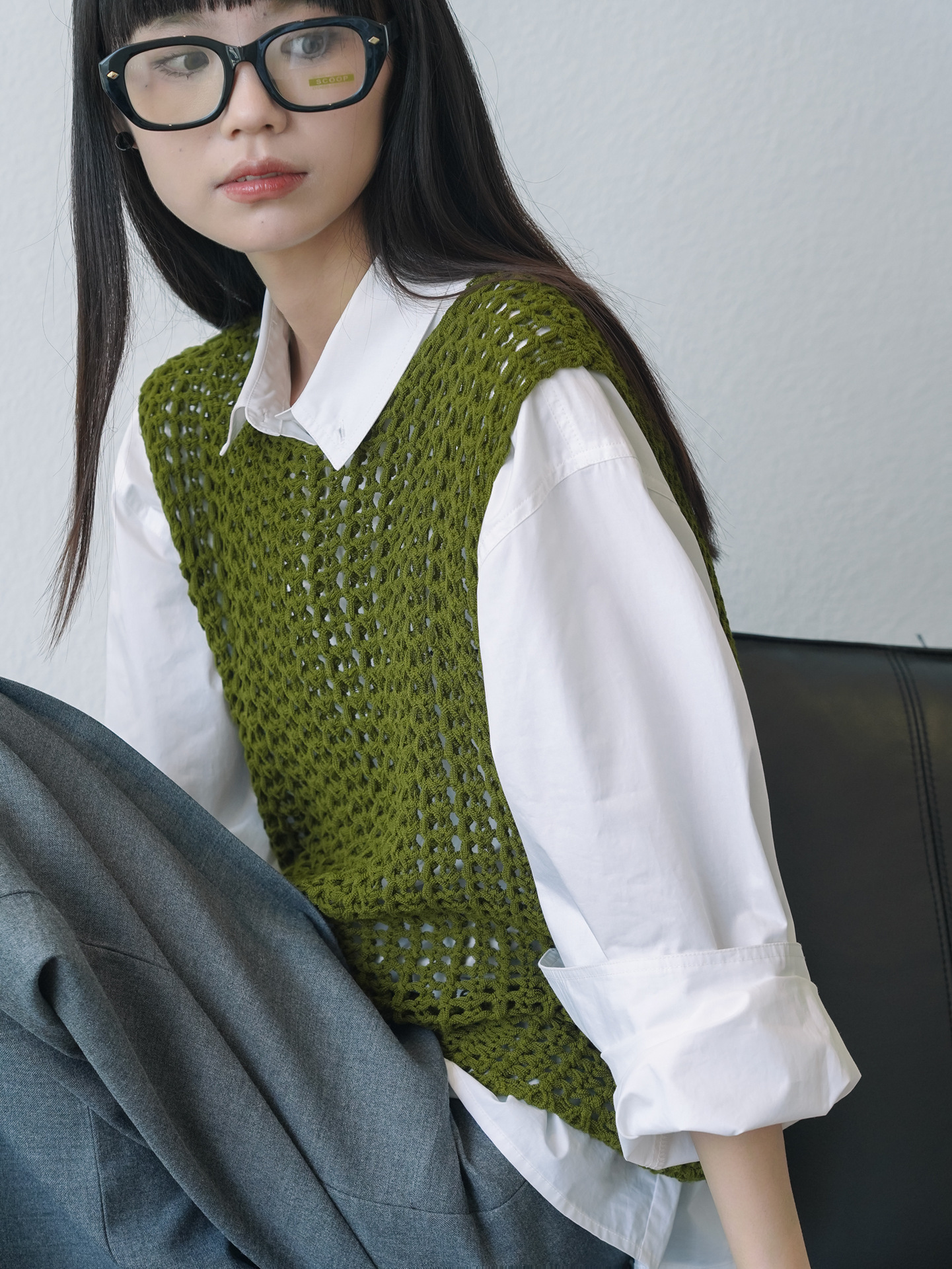 ベスト 透かし編みメッシュベスト