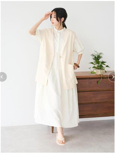 ベスト リネン混ロングジレ