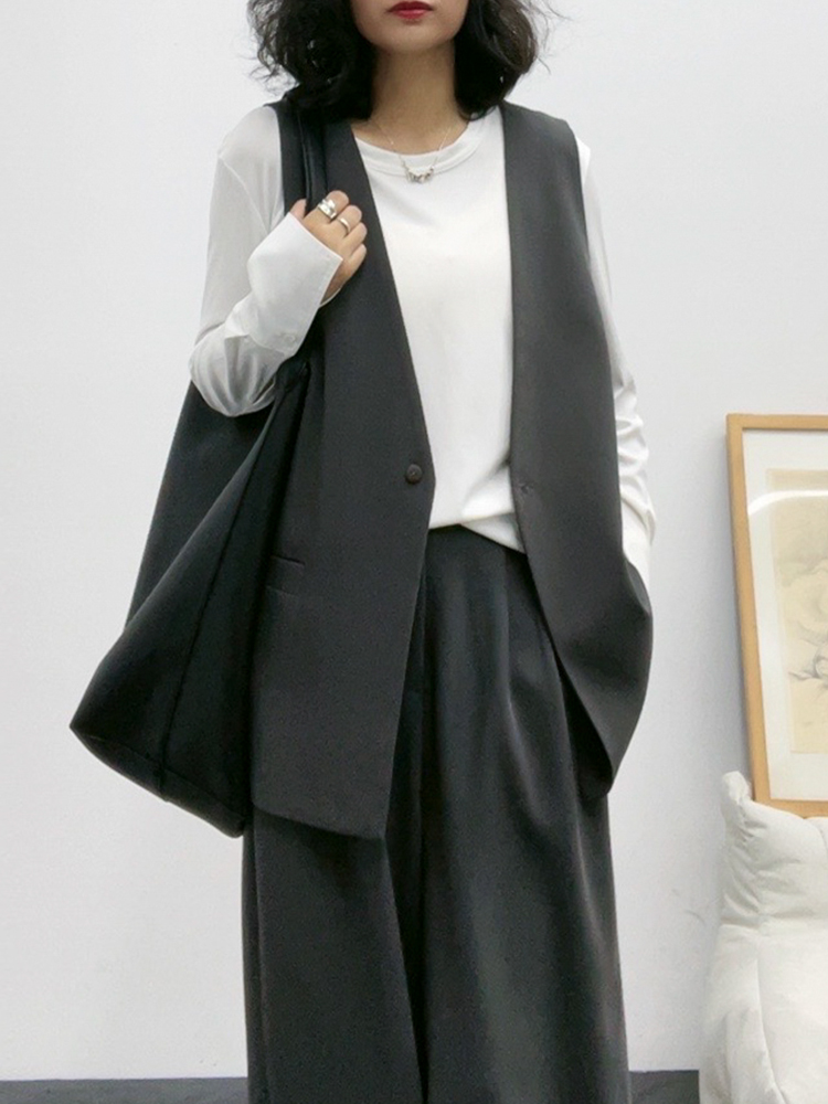 ベスト シンプル長め丈スタイリッシュジレ