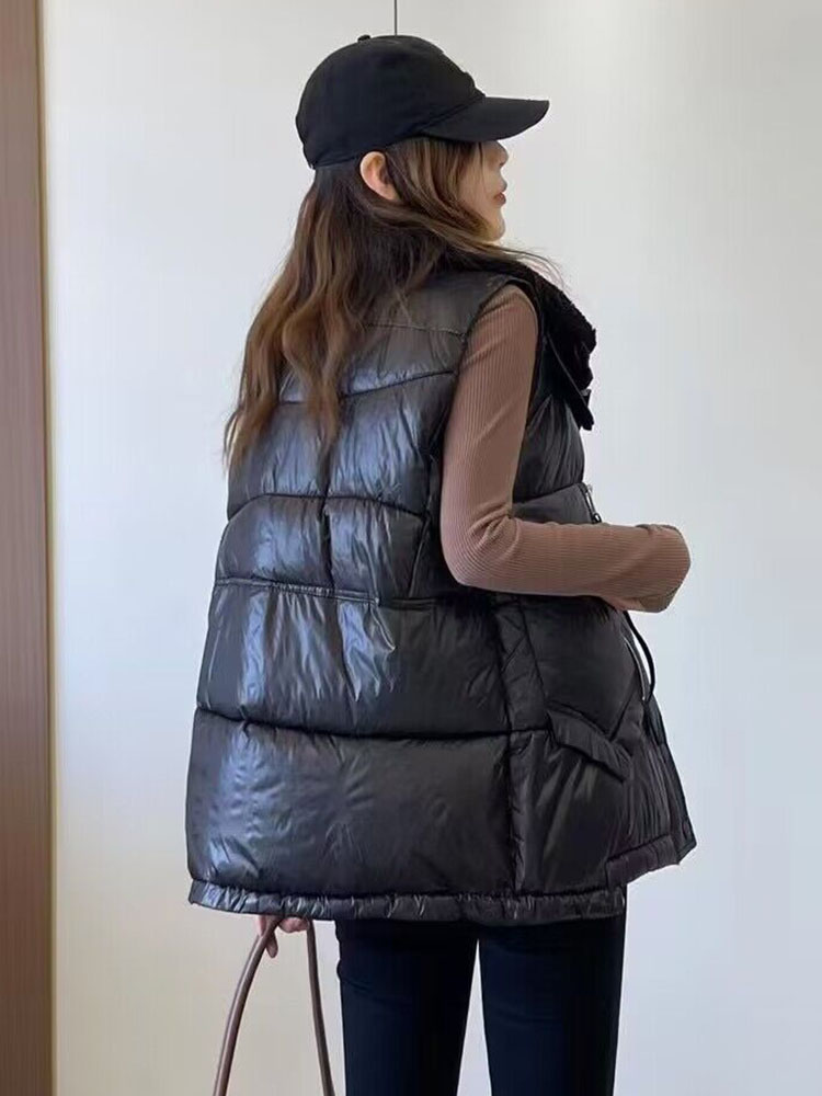 ベスト もこもこ襟付き中綿入りベストジャケット