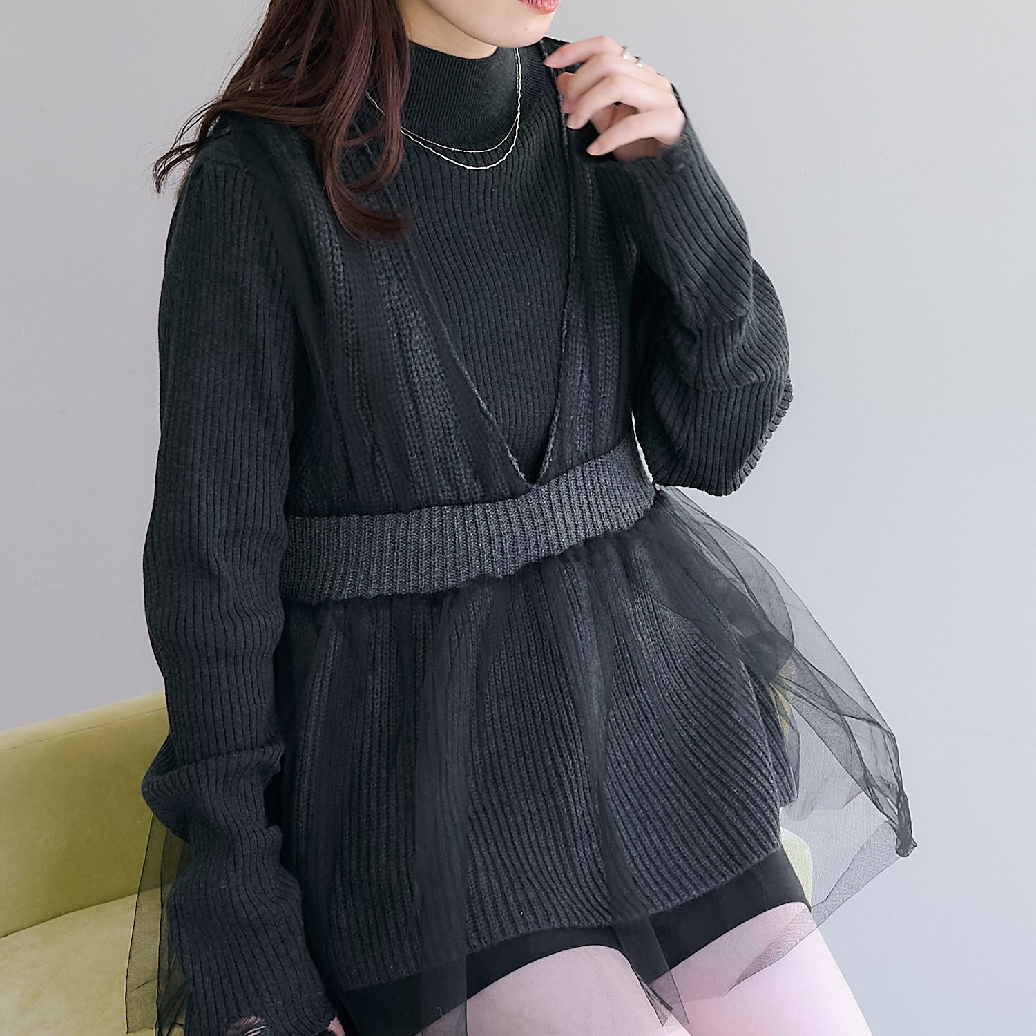 ベスト チュールレイヤードニットベスト