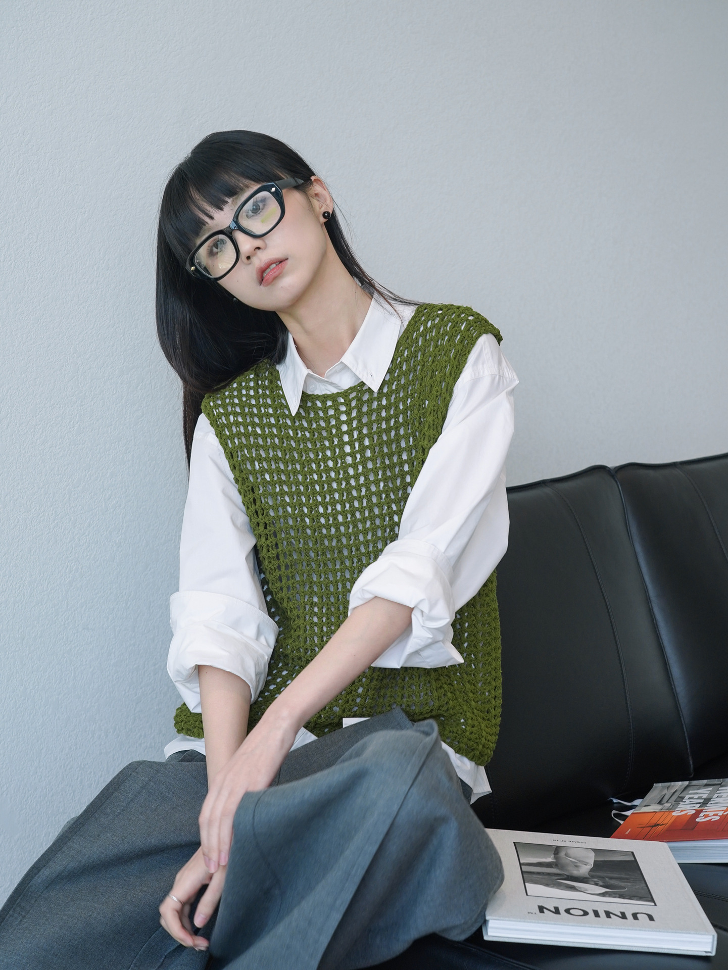 ベスト 透かし編みメッシュベスト