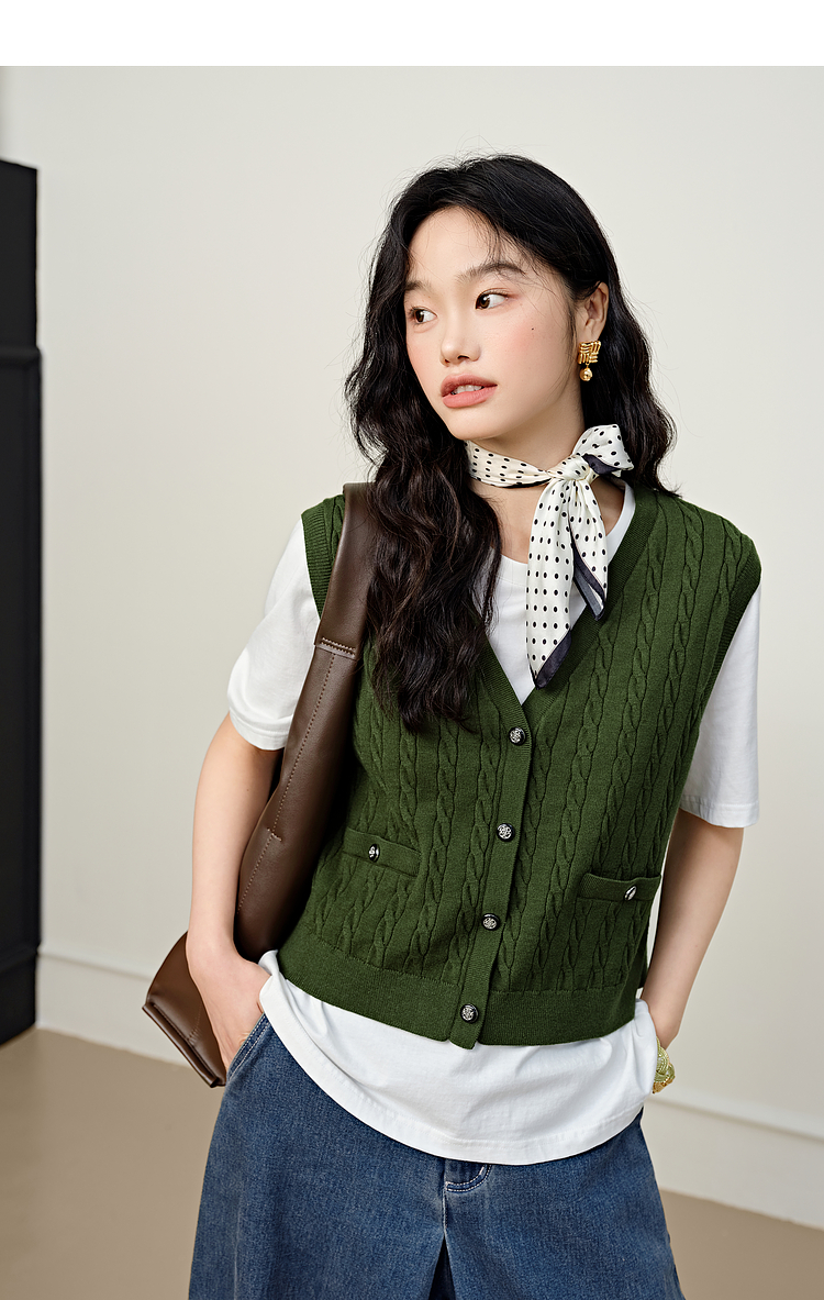ベスト 学院風ケーブル編みベスト