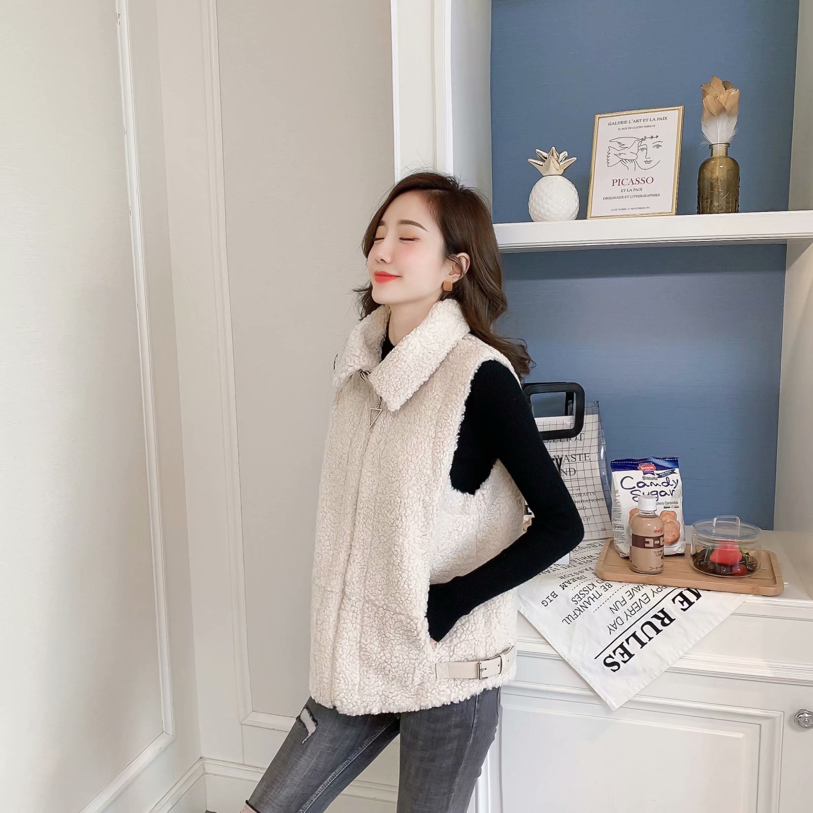 ベスト もこもこ羊毛風フリースベスト