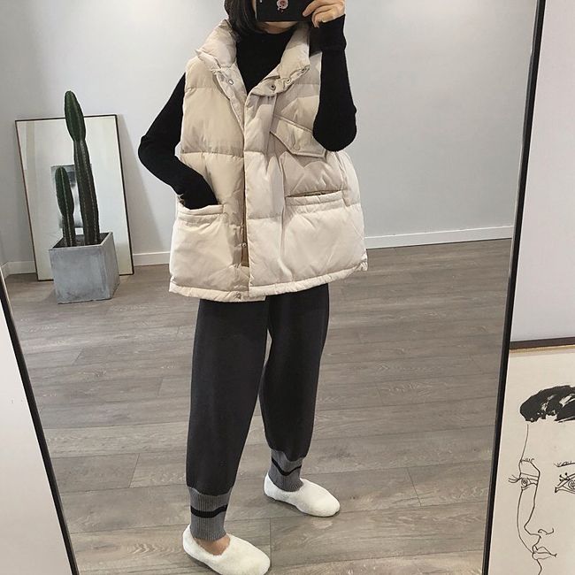 ベスト ふんわり厚手中綿入りフード付きベスト