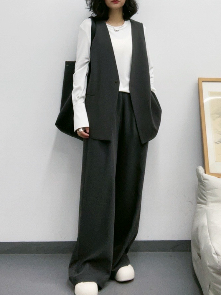 ベスト シンプル長め丈スタイリッシュジレ