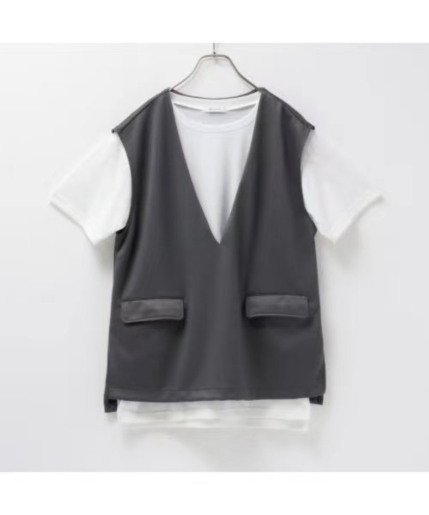 ベスト シンプル深Vネックポケットベスト