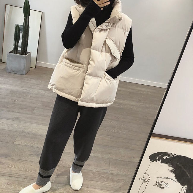 ベスト ふんわり厚手中綿入りフード付きベスト