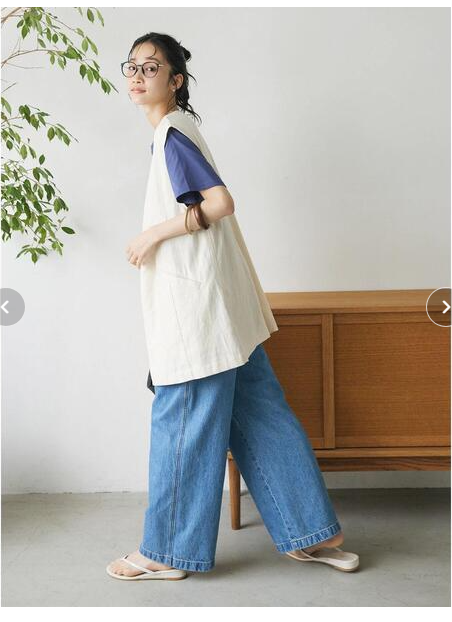 ベスト リネン混ロングジレ