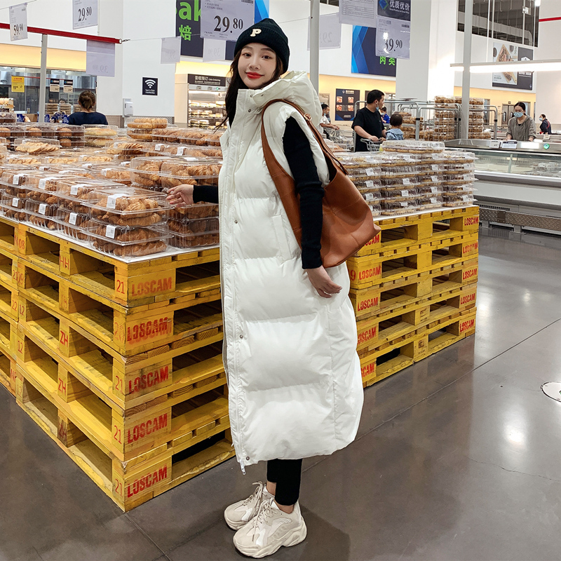 ベスト 極厚中綿入りロング丈袖なしダウンベスト