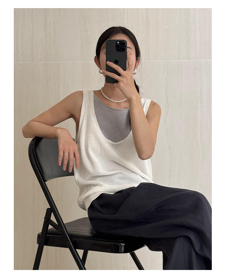 ベスト シンプル重ね着風ニットベスト