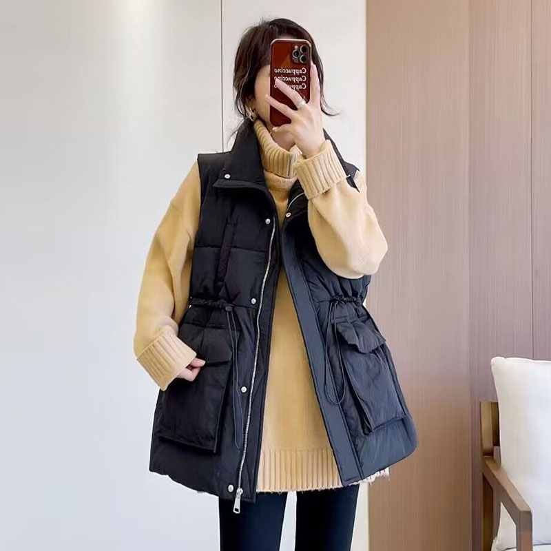 ベスト 暖かさ抜群多機能ポケット付きキルティングダウンベスト